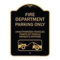 Signmission Fire Department Parking Unauthorized Vehicles Towed at Owner Expense with Graphic, BG-1824-24023 A-DES-BG-1824-24023